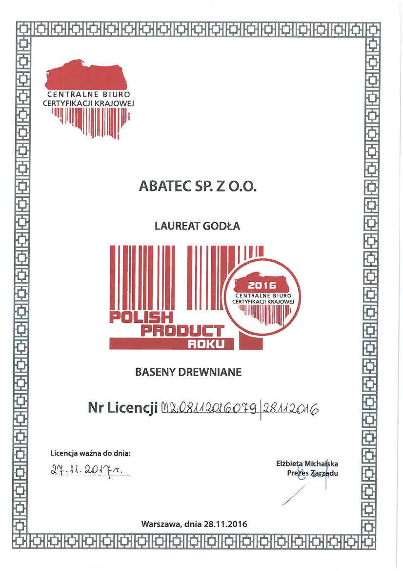 abatec certyfikat polish product 2016